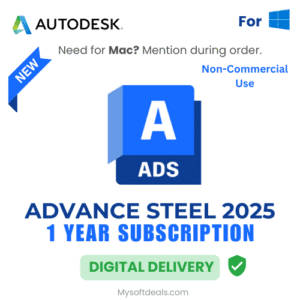 One-year subscription for Autodesk Advance Steel 2025 for steel detailing and fabrication.