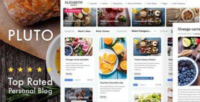 Pluto Theme GPL –Clean Personal WordPress Masonry Blog Theme