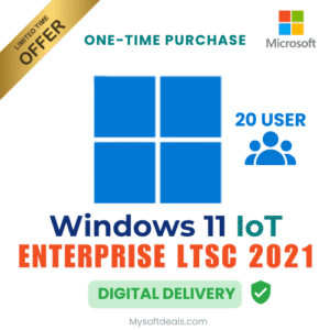 Windows 11 IoT Enterprise LTSC 2021 license for 20 users with long-term support.