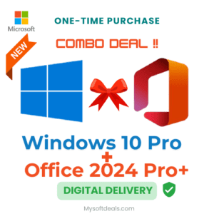 Combo offer: Windows 10 Pro and Office 2024 Pro Plus for professional use.