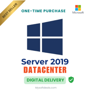 Perpetual license for Windows Server 2019 Datacenter, designed for unlimited virtualization.