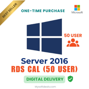 Lifetime license for 50 devices accessing Windows Server 2016 Remote Desktop Services.