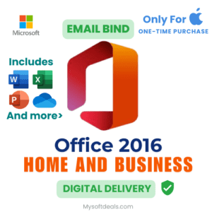 Lifetime license for Office 2016 Home & Business for Mac with email binding.