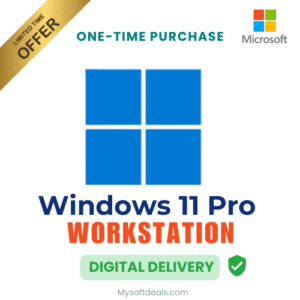 Secure and genuine Windows 11 Pro Workstation lifetime license for professional use.